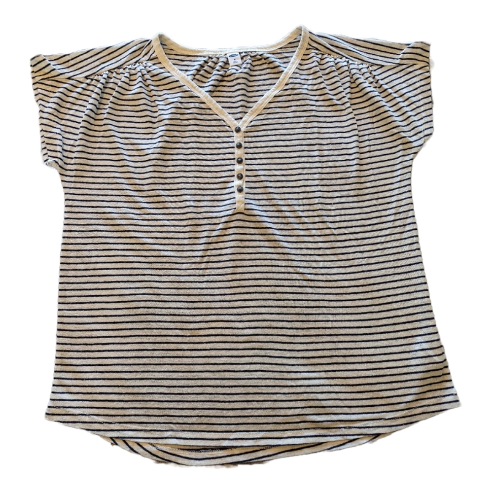 Old Navy Loose Linen Blend Henley Top, Ivory/Navy Stripe, Size M